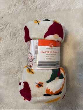 Huntington Home Cream Plush Throw with Autumn Motif